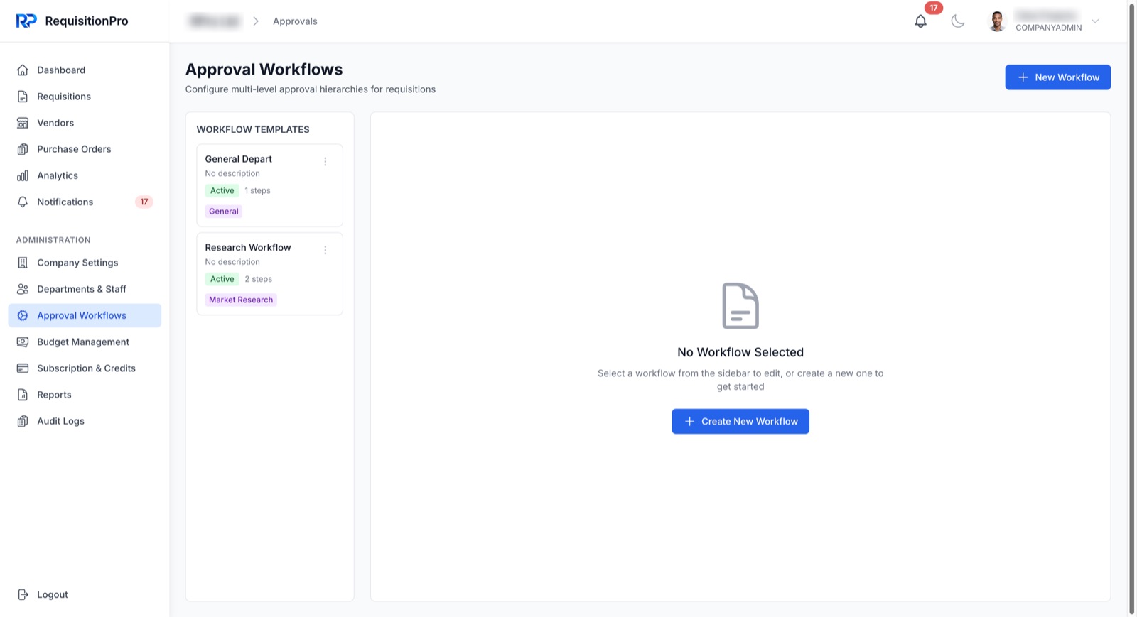 Approval workflows configuration