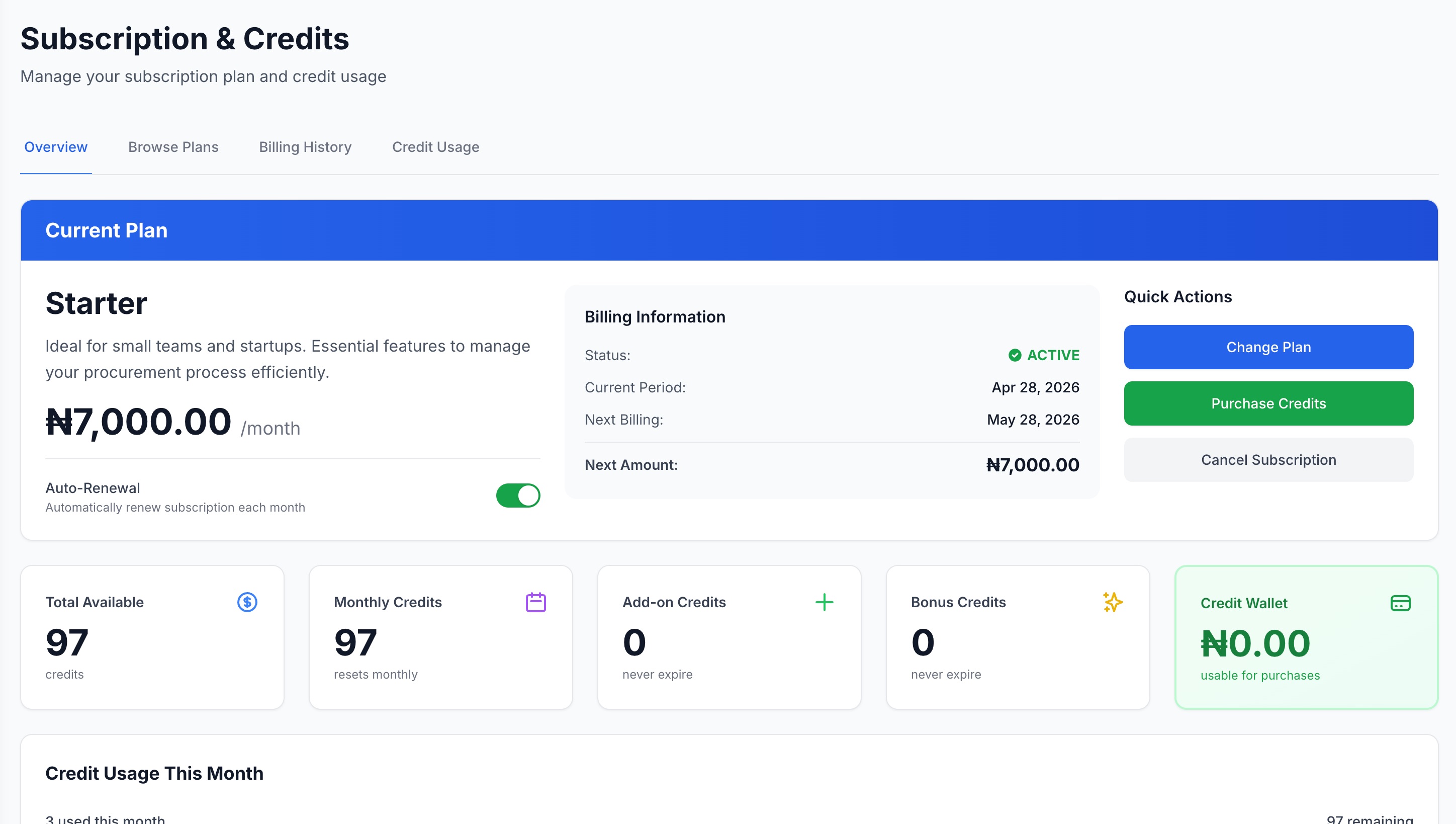 Subscription and Credits