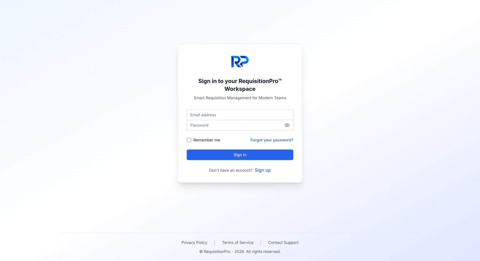 RequisitionPro sign-in screen